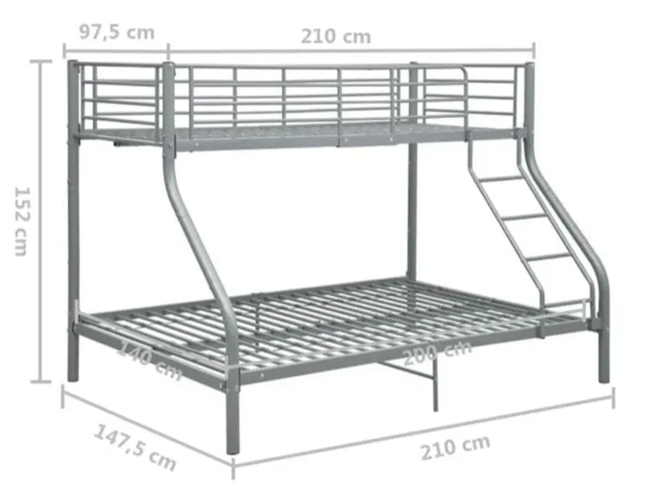 Billede 7 - Sengestel til køjeseng 140x200 cm/90x200 cm metal grå