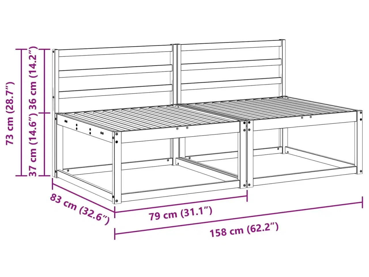 Billede 7 - 2 Stk Udendørs Mellem Sofa Massivt Akacietræ Naturfarvet