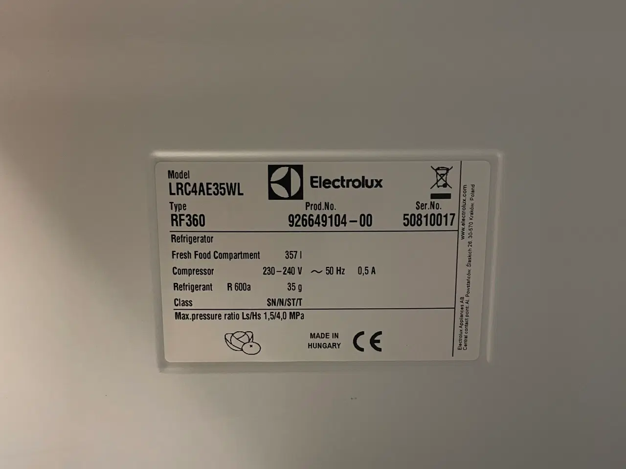 Billede 3 - Electrolux køleskab 3 år gammel