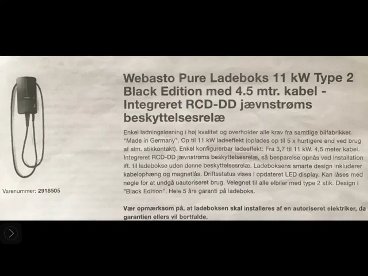 Billede 3 - Webasto Pure ll El-bil-ladestation