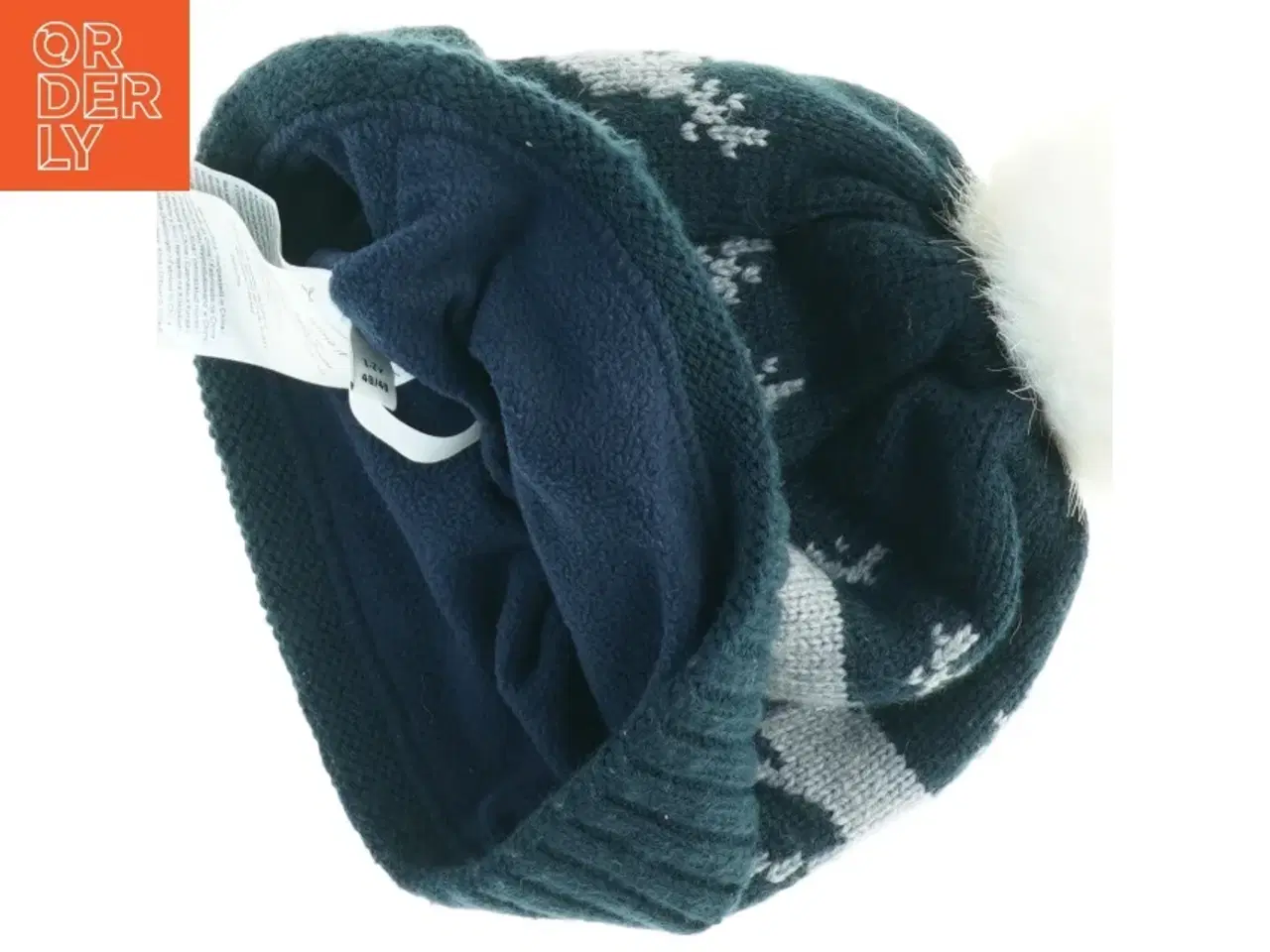 Billede 3 - Strikhue med pompon og rensdyrmønster (str. Et til 2 år)