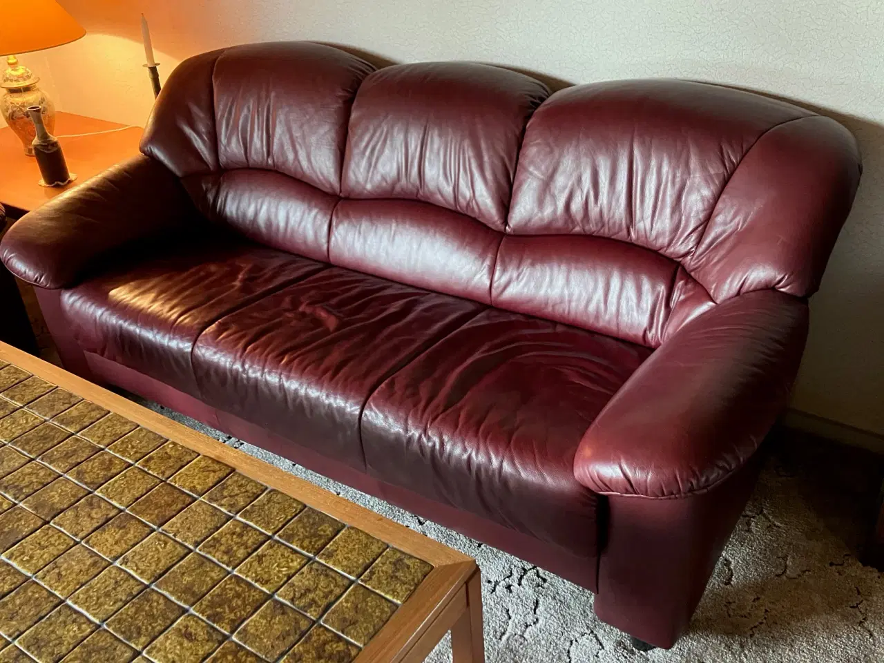 Billede 2 - 1-2-3 pers. sofagruppe i okseblodsfarvet læder