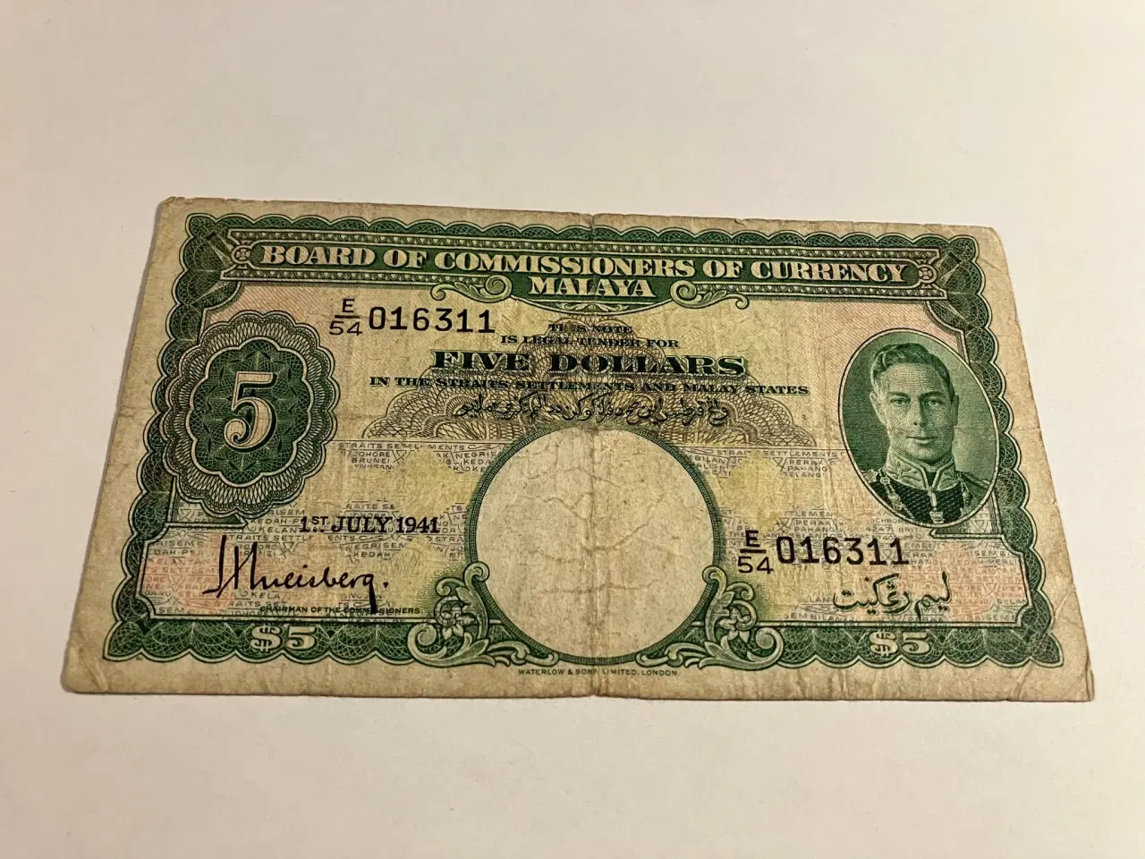 Billede 1 - Five Dollars Malaya & Straits Settlements 1941