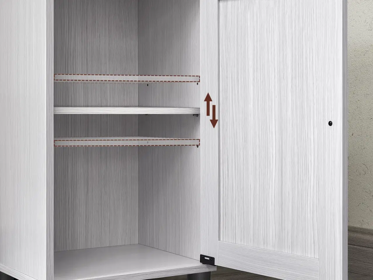 Billede 5 - Højt badeværelsesskab VASAGLE – smalt kolonnemøbel med justerbare hylder, glasdør og skuffe, hvid træstruktur (BBK163T44)