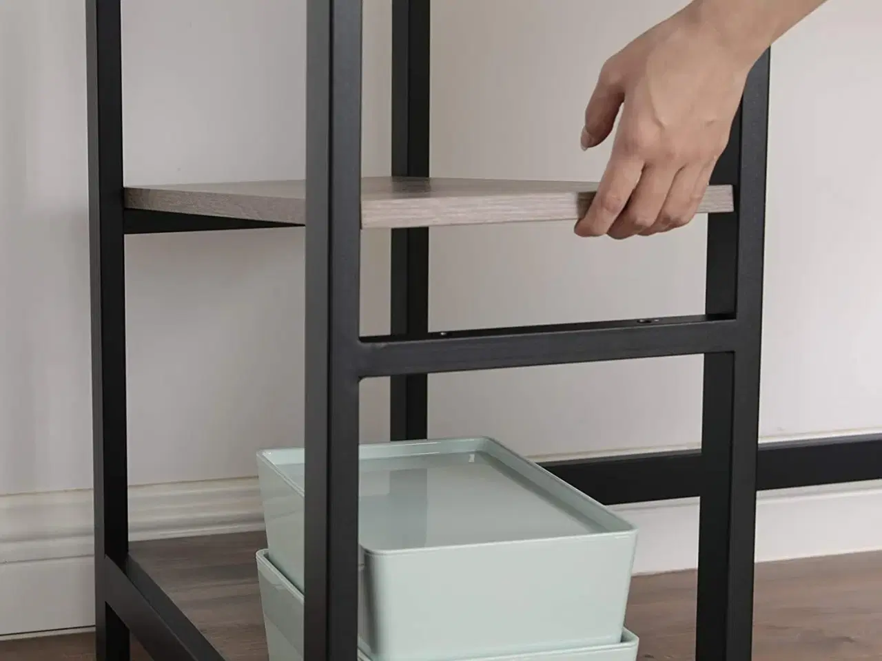 Billede 6 - Skrivebord i L‑form hjørneskrivebord med hylder, industrielt, greige/sort