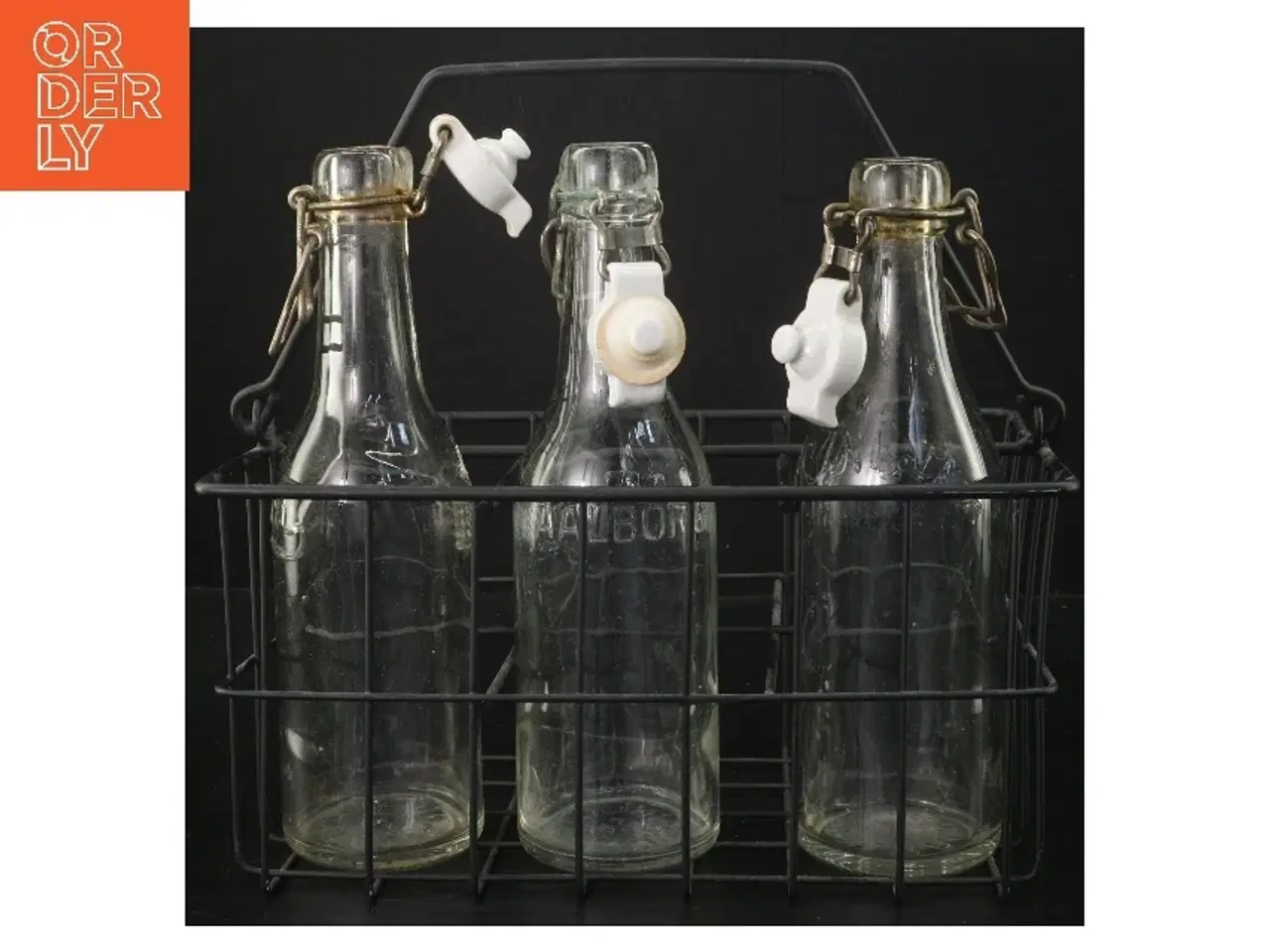 Billede 1 - Glasflasker med metalstativ (str. 24x16 cm)