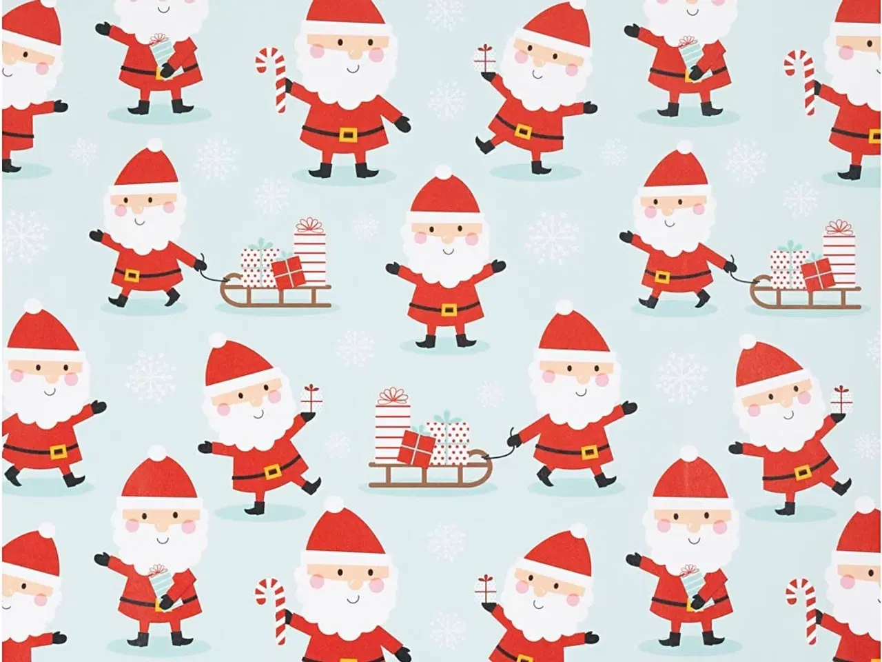 Billede 1 - Julegavepapir med Julemand - Mint Grøn, 50 cm x 100 m