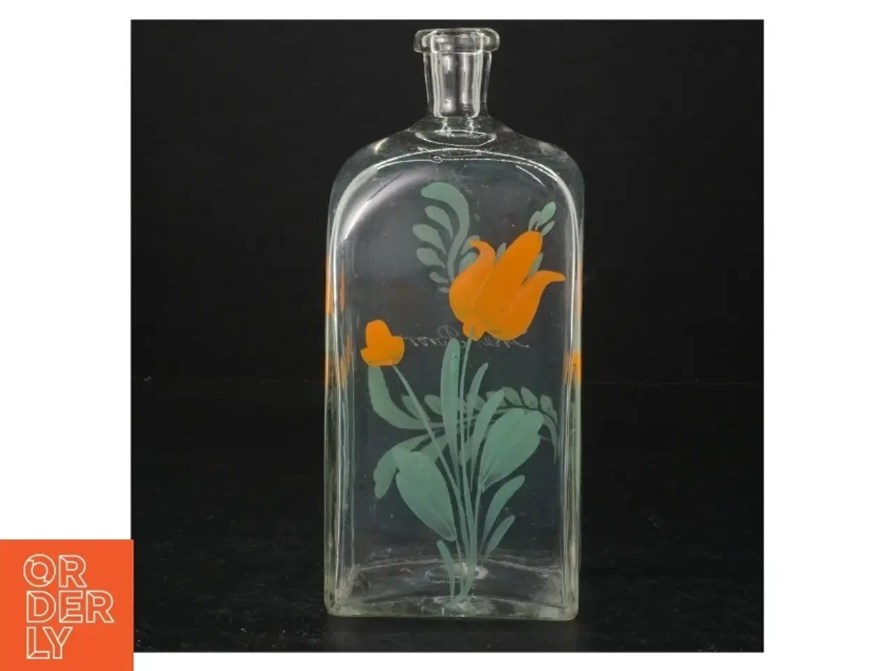 Billede 3 - Dekorativ glasflaske med blomstermotiv (str. H. 21 cm. 9 x. 6 cm)