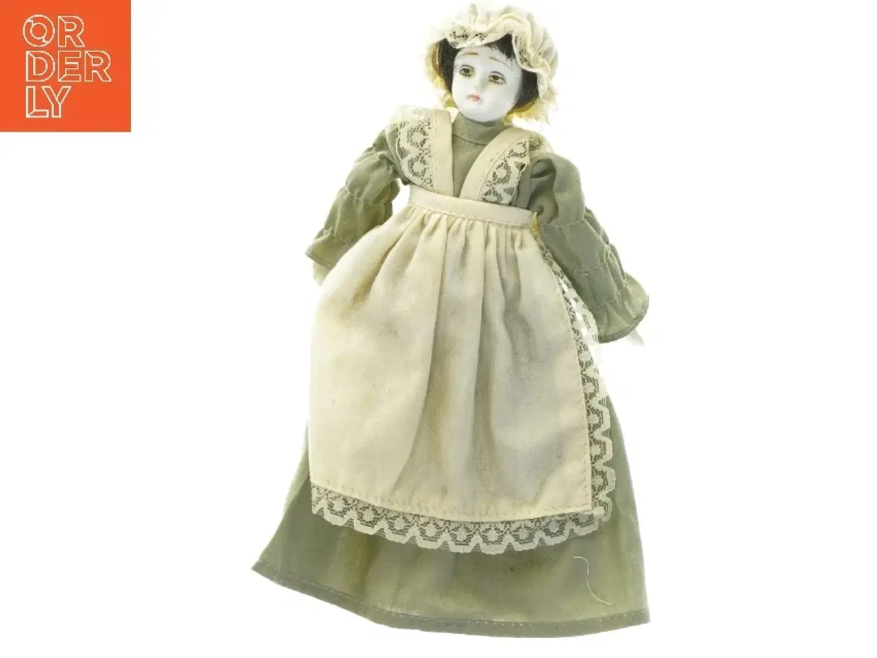 Billede 1 - Porcelænsdukke med grøn kjole (str. 19x7 cm)