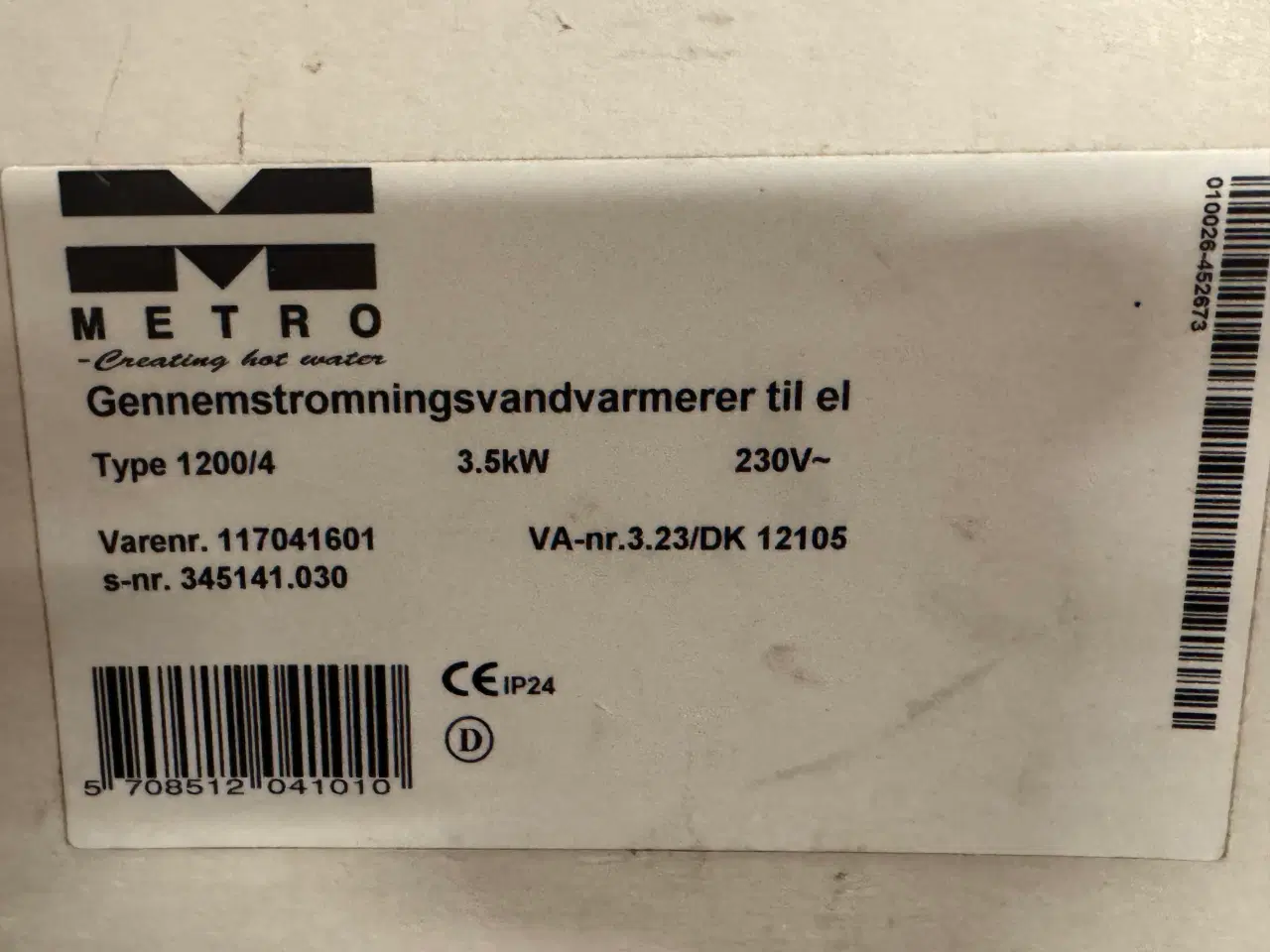 Billede 2 - Metro gennemstrømnings vandvarmer