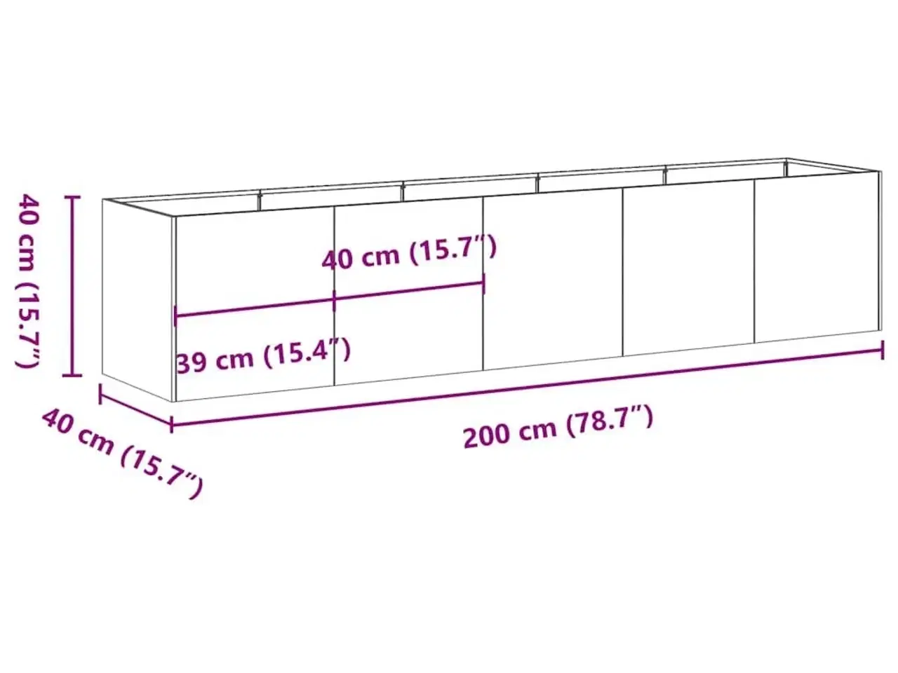Billede 9 - Plantekasse antracit 200x40x40 cm koldvalset stål