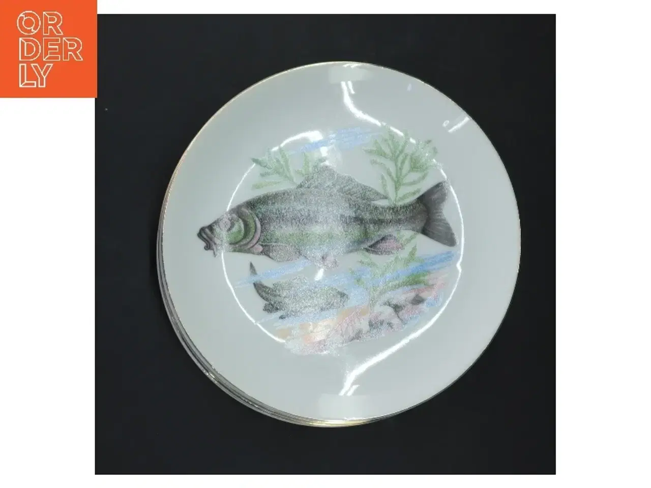 Billede 2 - Fiskemønstrede tallerkener, 5 styk (str. 5 styk, ø 18,5 cm)