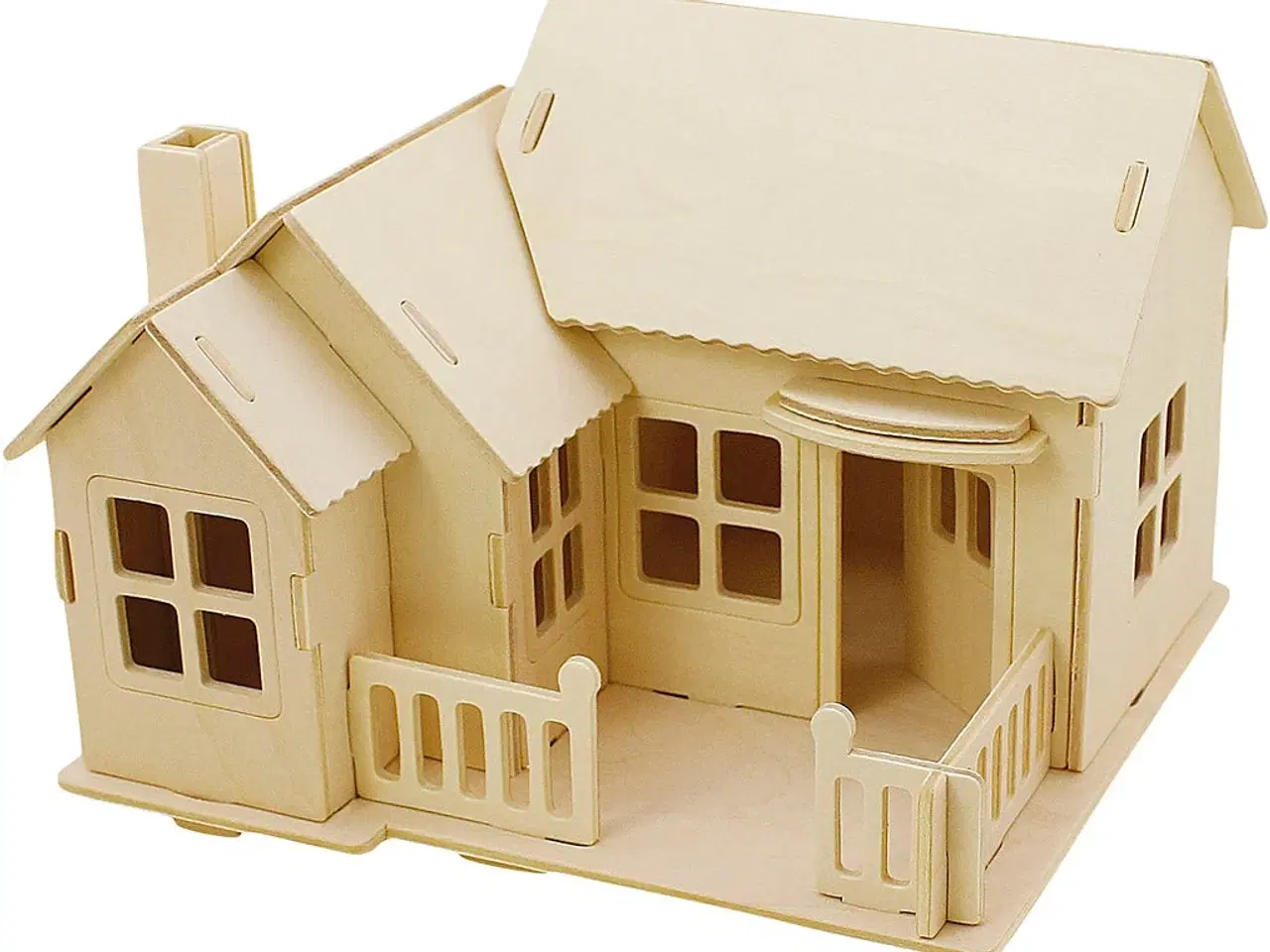 Billede 1 - 3D Konstruktionshus med Terrasse - Lyst Træ, 19x17,5x15 cm
