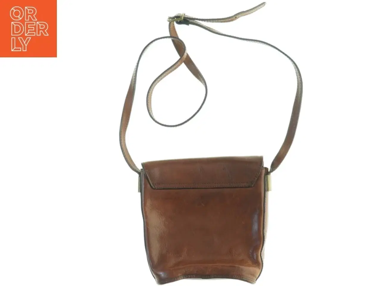 Billede 4 - Lædertaske med lang rem (str. 20 x, 20 x 8 cm uden rem)
