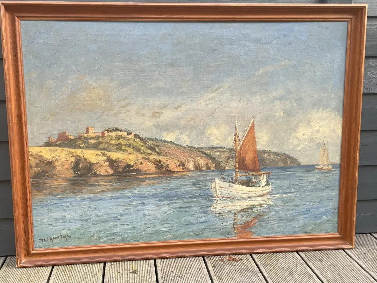 Billede 6 - Maleri af fiskebåd på havet ved Hammershus