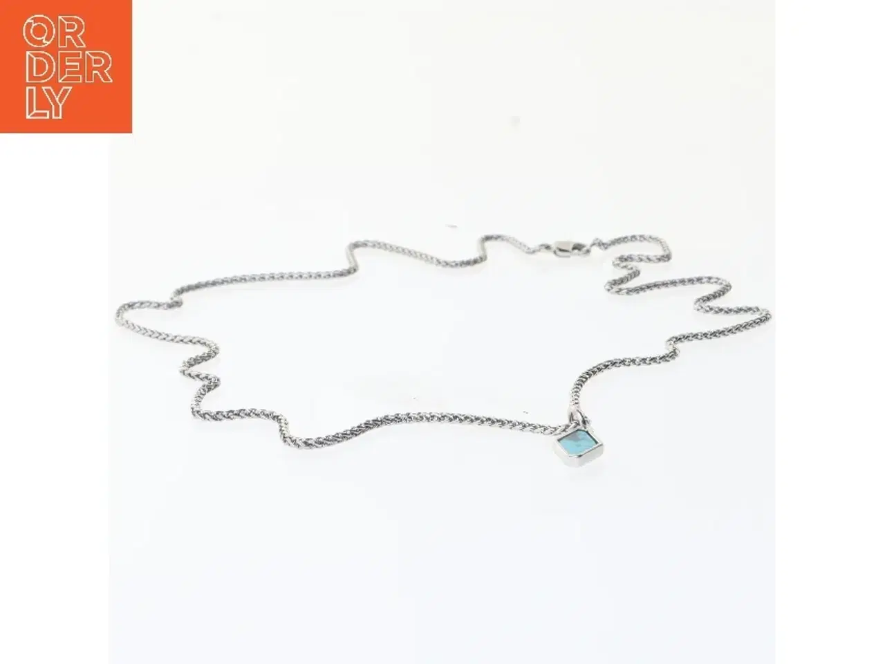 Billede 3 - Sølvhalskæde med blå vedhæng (str. 62 cm)