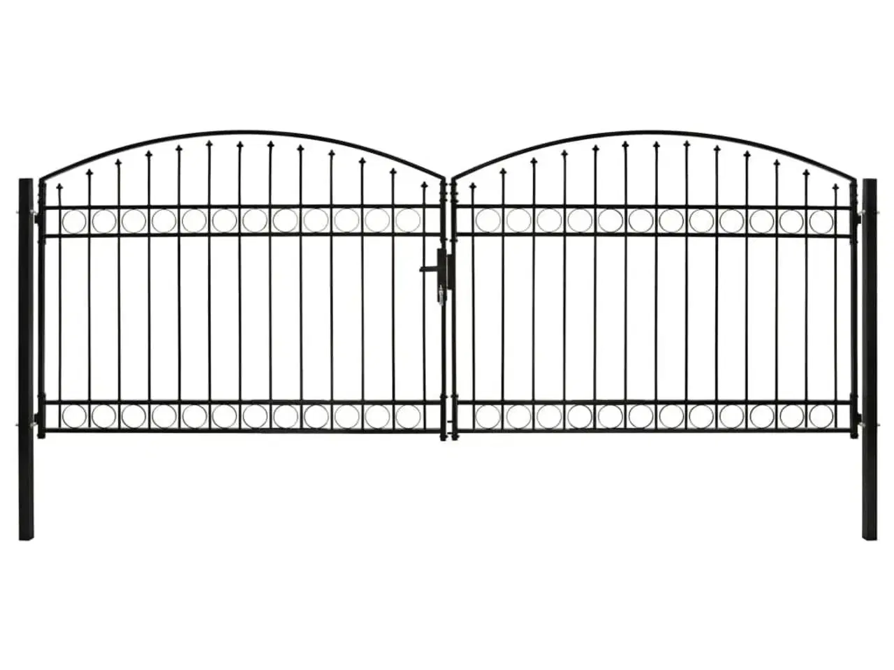 Billede 1 - Hegnslåge med dobbeltdør og buet top stål 400 x 150 cm sort