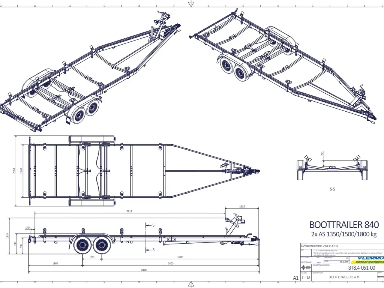 Billede 3 - Vlemmix Bådtrailer 840x250 3000 Flex-Roll