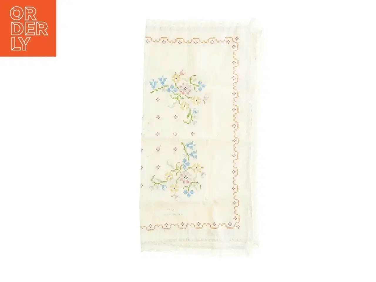 Billede 2 - Broderet dug med blomstermotiver (str. 63 x 65 cm)