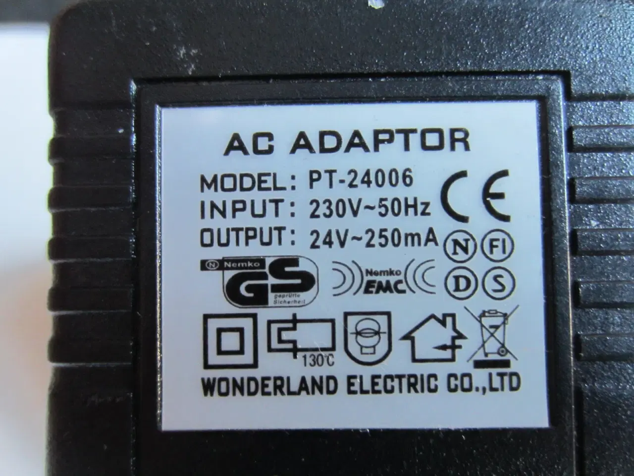 Billede 2 - Wonderland PT-24006 AC/AC Adapter 24V~ 250mA