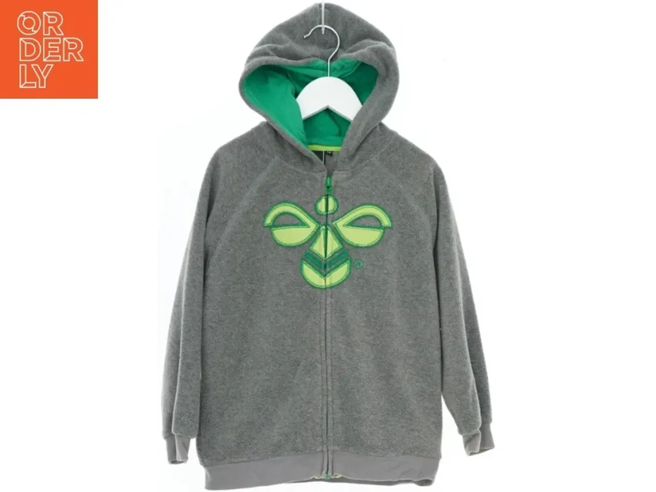 Billede 1 - Grå hættetrøje med grønne detaljer fra Hummel (str. 122)