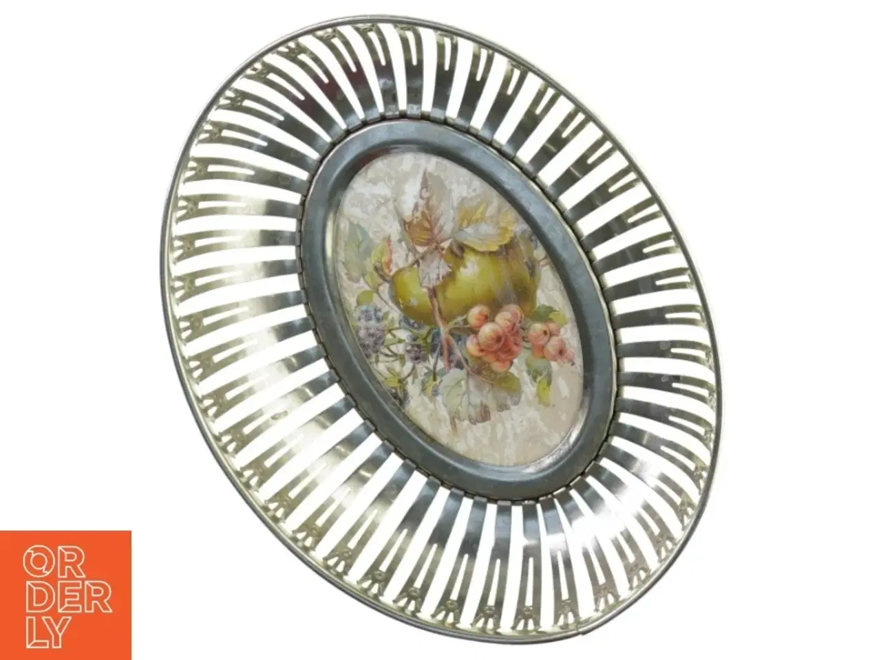 Billede 2 - Dekorativ Sølv Skål med stilleben af frugt og blomster (str. 26 x 20 x 5 cm)