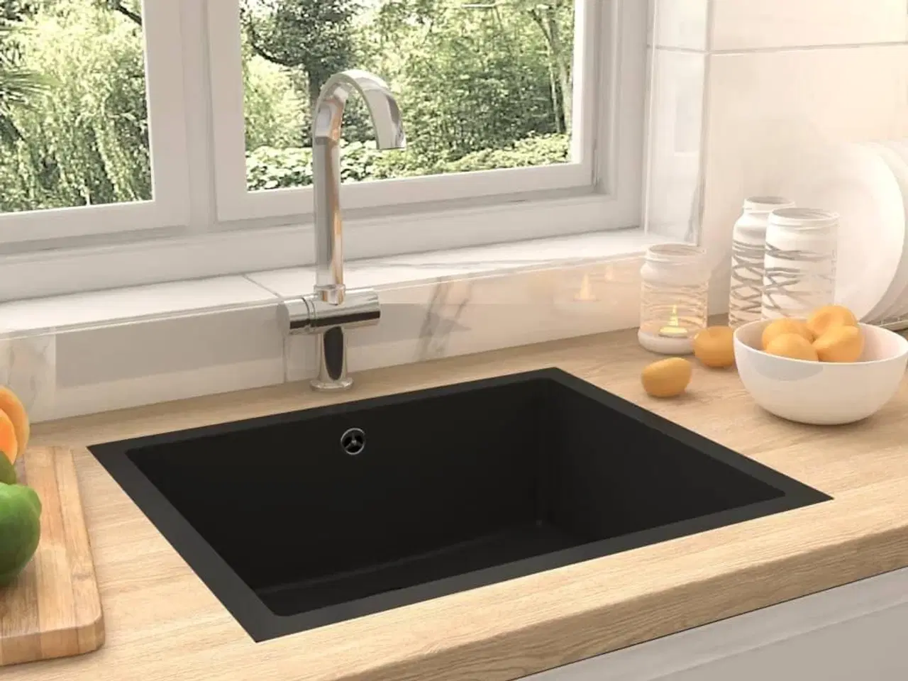 Billede 1 - Køkkenvask med overløbshul granit sort
