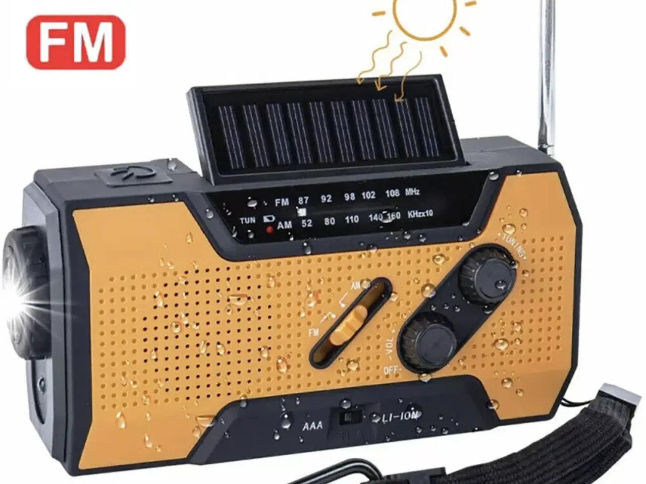 Billede 1 - Fm radio på batteri med håndsving og solseller 