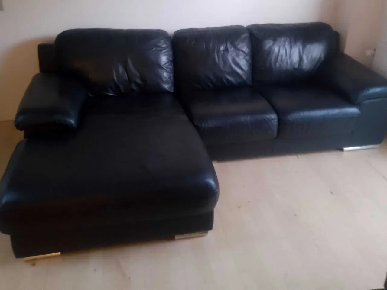 Billede 1 - Lædersofa med Chaiselong 