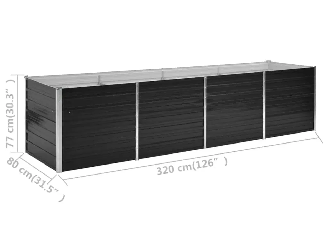 Billede 6 - Hævet plantekasse 320x80x77 cm galvaniseret stål antracitgrå