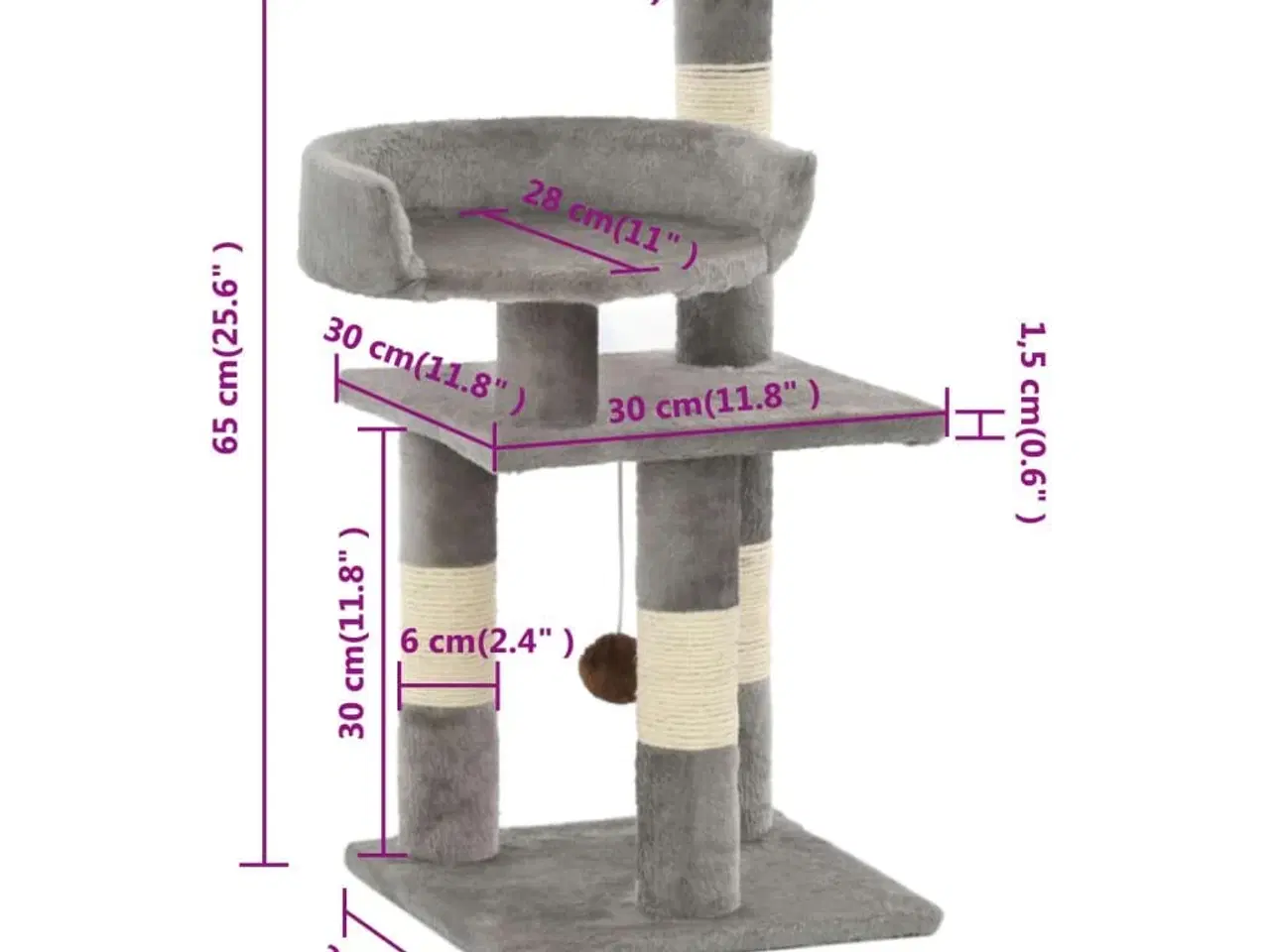 Billede 6 - Kradsetræ til katte med sisal-kradsestolper 65 cm grå