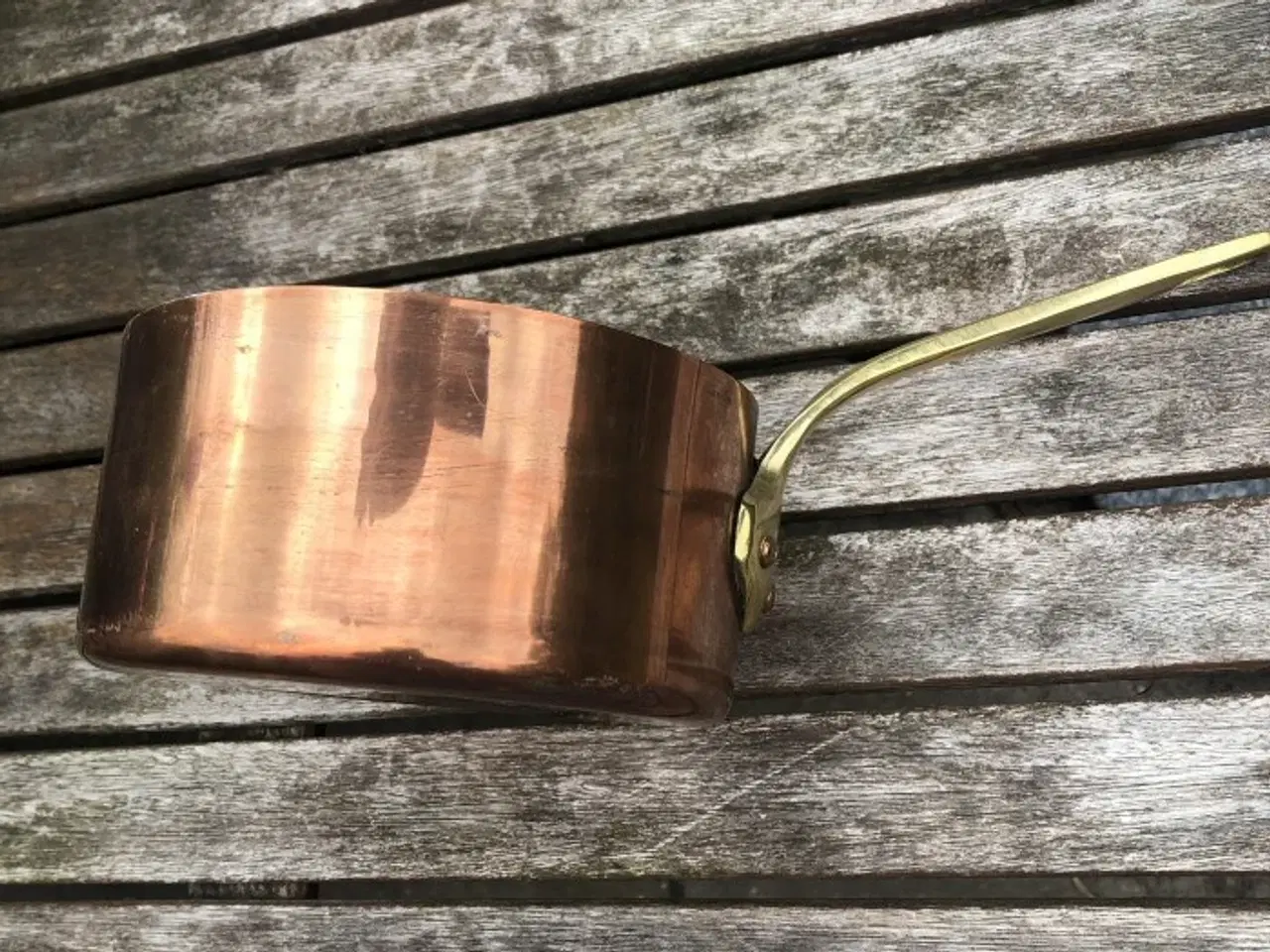 Billede 2 - Kobberkasserolle – gammel – diameter 14 cm