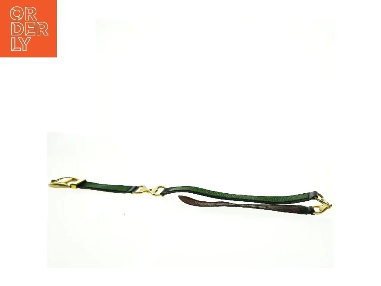 Billede 3 - Grønt læderbælte med guldfarvet spænde (str. Længde. 93 cm. b 4 cm)