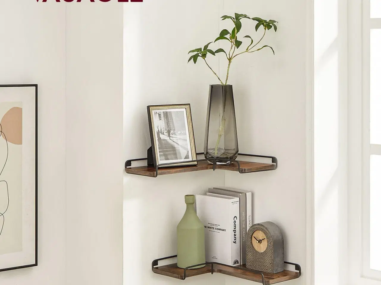 Billede 2 - Hjørnehylde væg L-formet, sæt med 2, rustik brun/sort