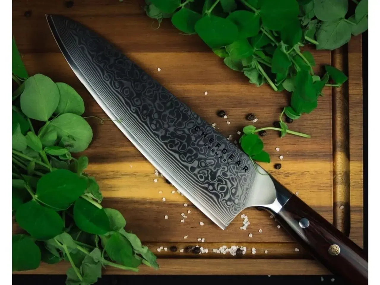 Billede 2 - Kokkekniv, 21 cm knivblad, udført i 67 lags Damaskus stål.