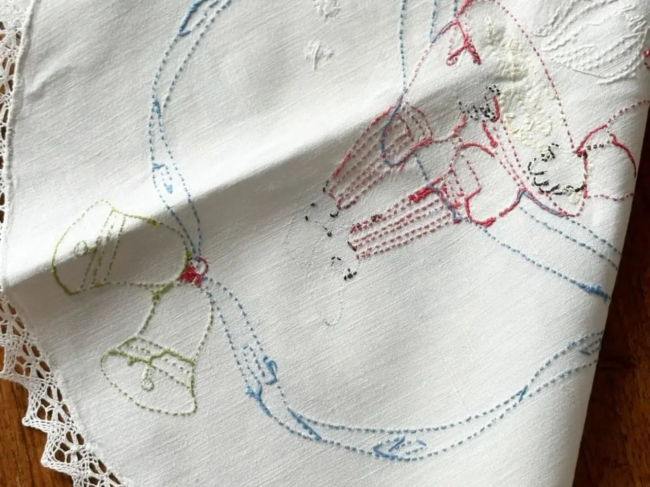 Billede 5 - Antik bordløber m broderi, 88 x 38 cm