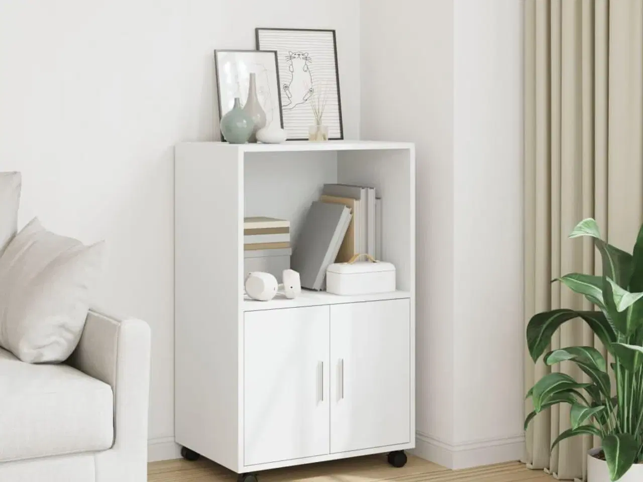 Billede 1 - Rullebord 55x40x91 cm konstrueret træ hvid