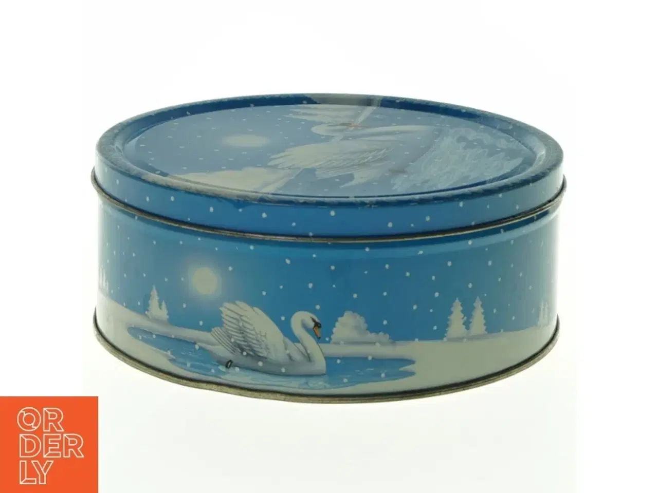 Billede 2 - Dekorativ kagedåse med svane motiv (str. Ø 19 cm)