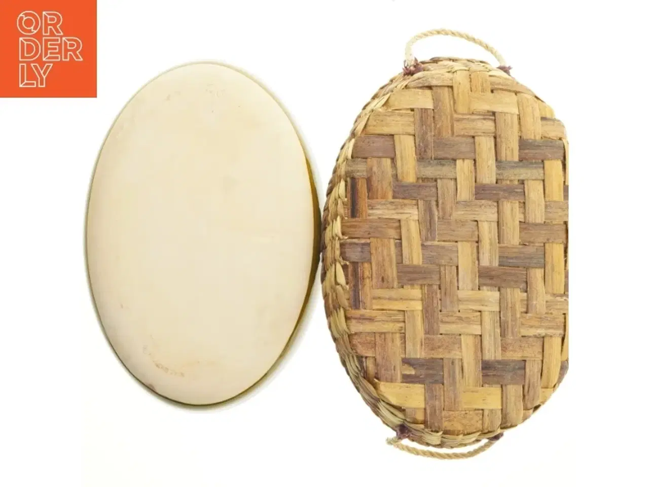 Billede 3 - Flettet kurv med keramisk fad (str. 37,5x26 cm)