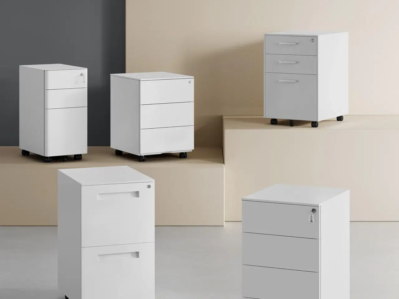 Billede 6 - Arkivskab på hjul aflåseligt, 4 skuffer, forsamlet, 39 × 45 × 69,3 cm, Cloud White