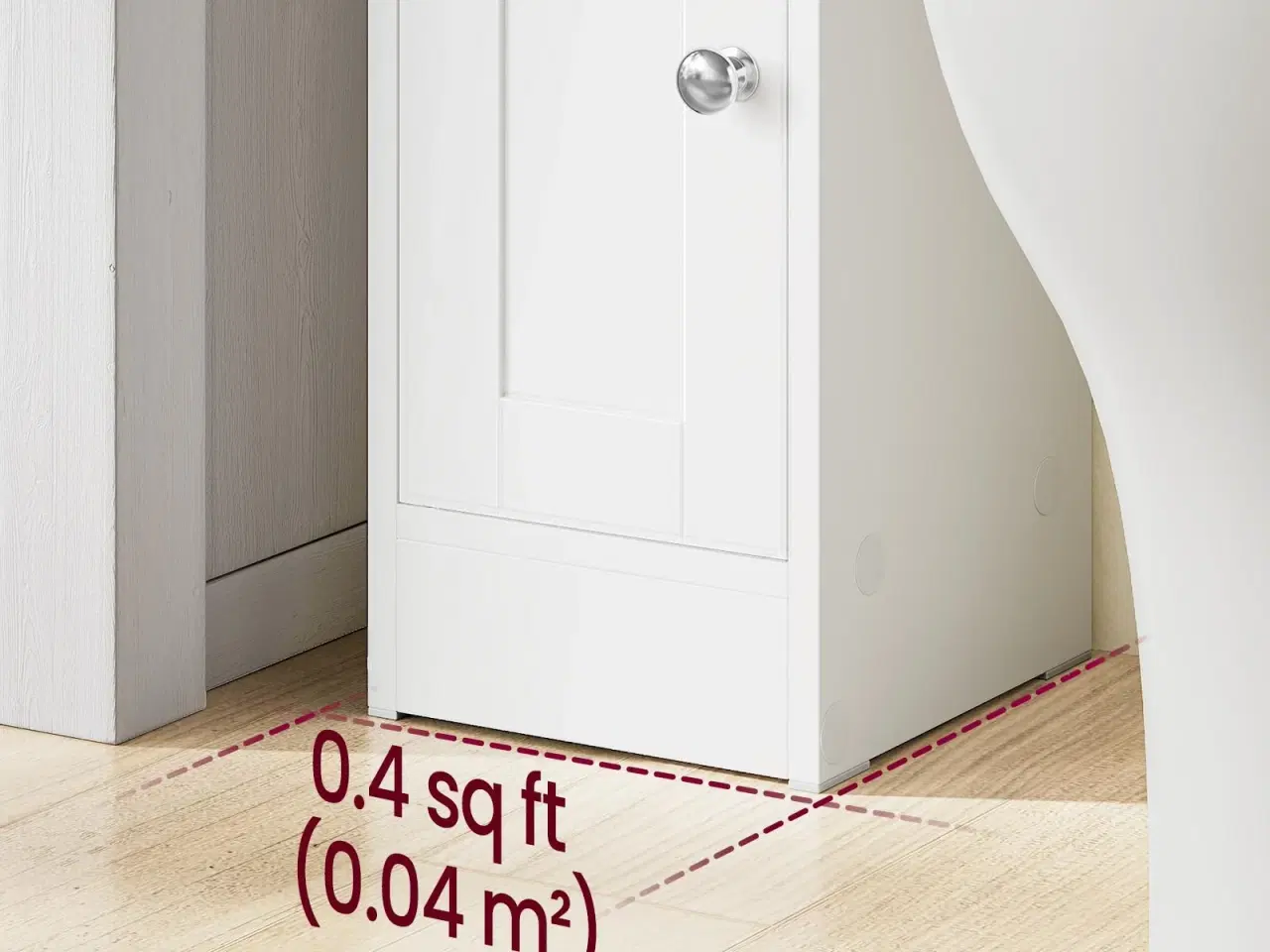 Billede 7 - Slankt badeværelsesskab – hjørneskab til gulv, smal toiletrulleopbevaring, justerbare hylder, venstre/højre-hængte døre – Cloud White