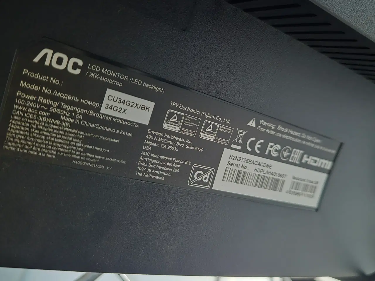 Billede 2 - AOC 34" curved gaming skærm