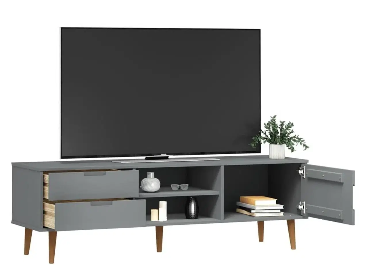 Billede 3 - Tv-skab MOLDE 158x40x49 cm massivt fyrretræ grå