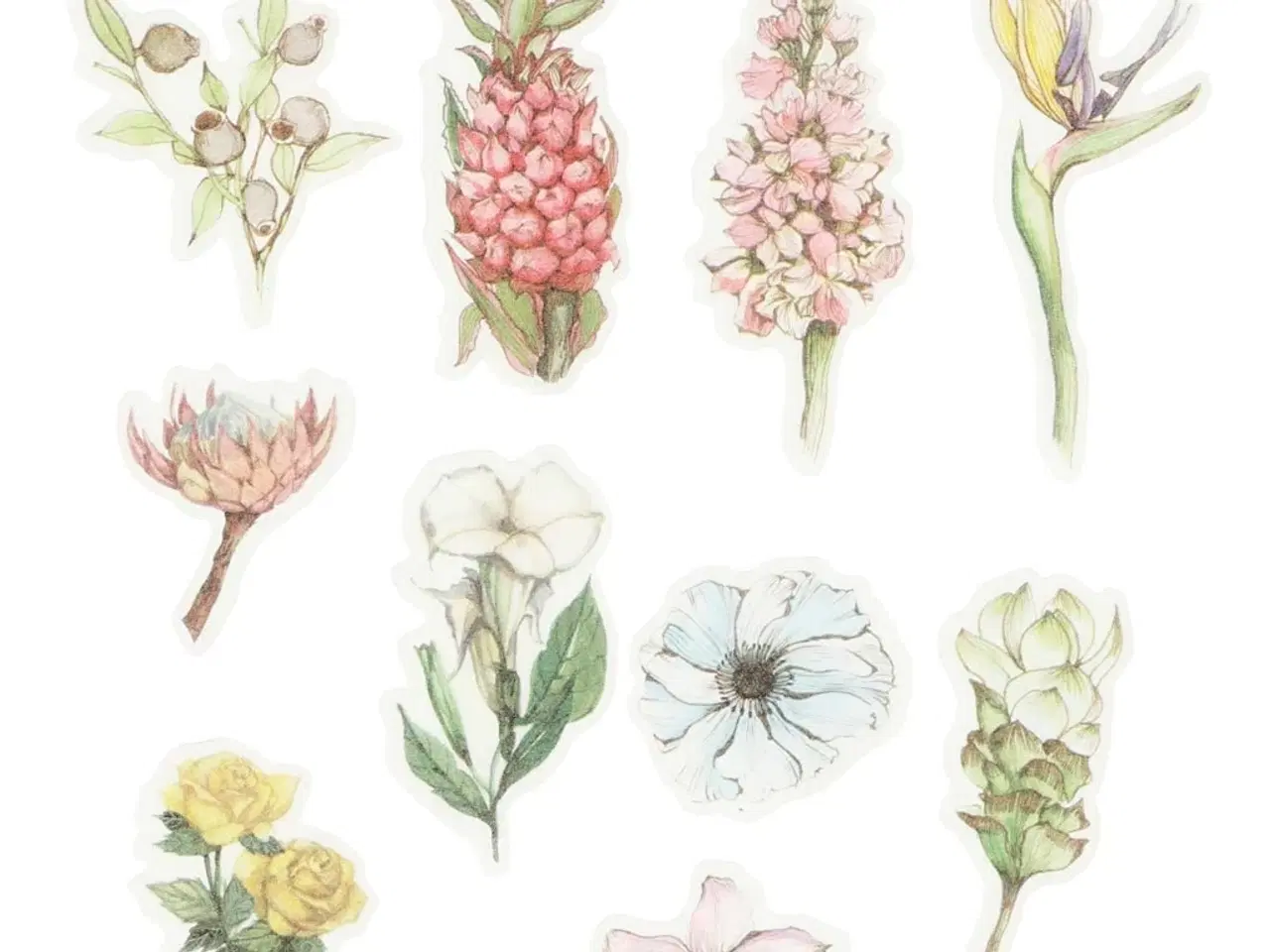 Billede 1 - Washi Stickers med Blomster - 30 stk. i 25-60 mm