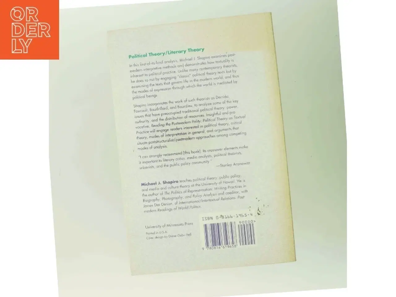 Billede 3 - Reading the postmodern polity : political theory as textual practice af Michael J. Shapiro (Bog)