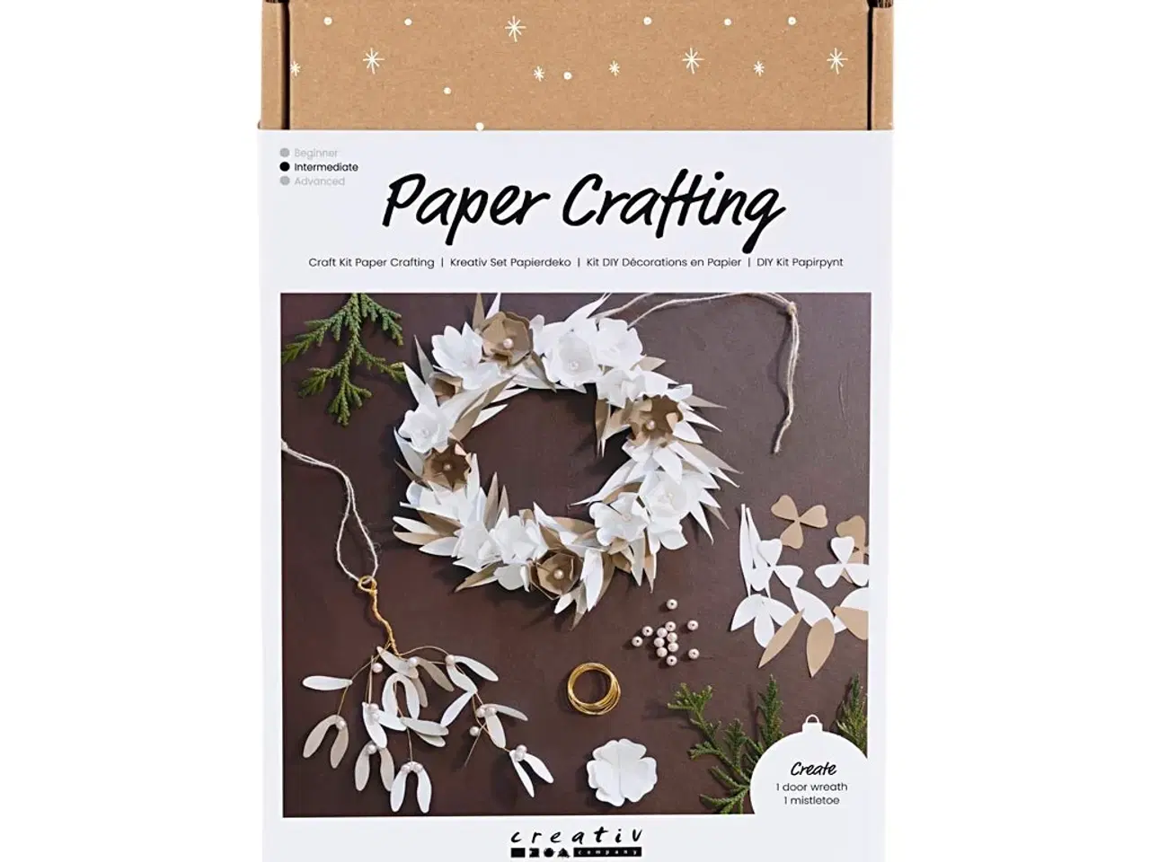 Billede 1 - DIY Kit Papirpynt, Krans, hvid, lys natur, 1 pk.