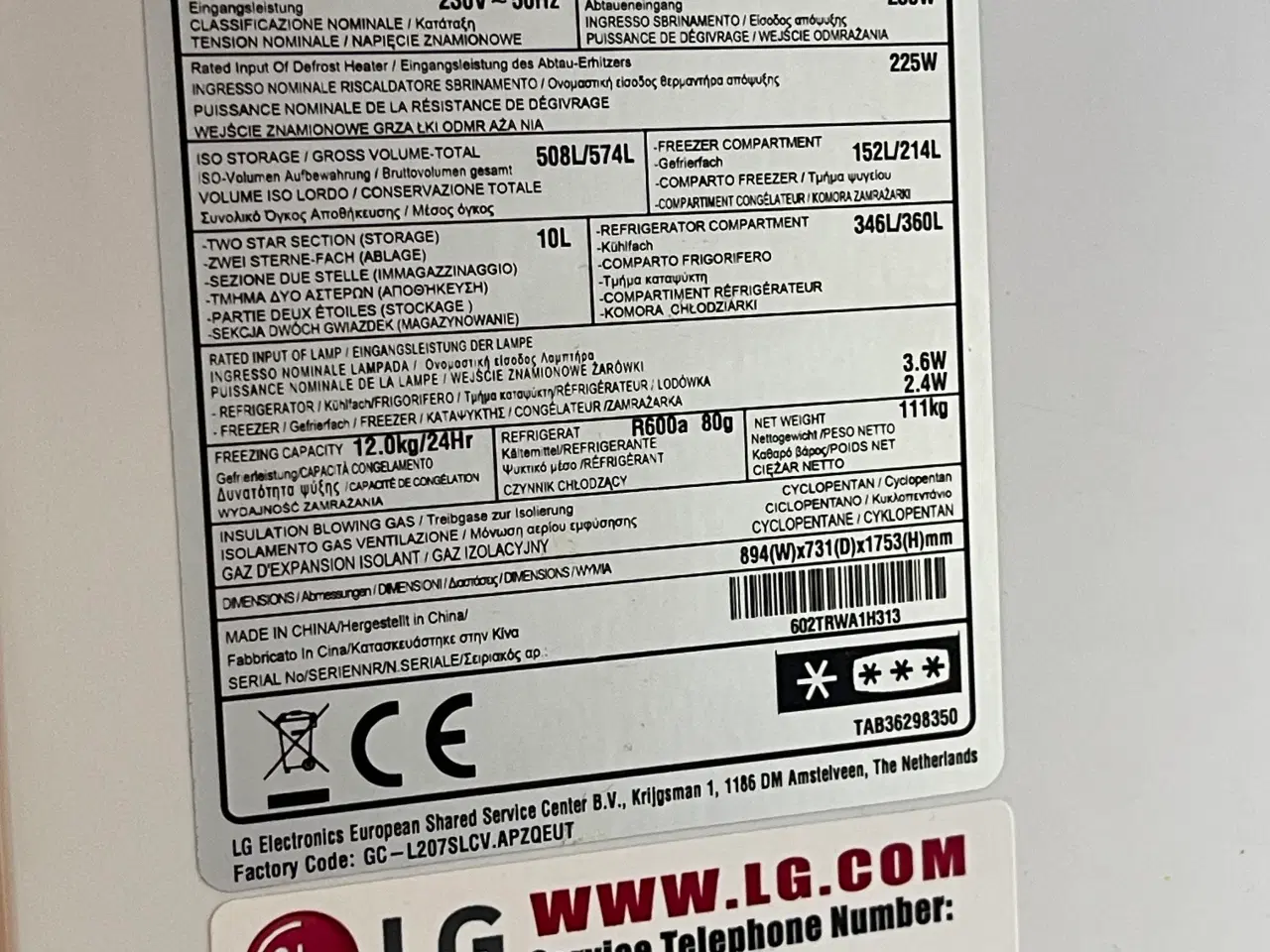 Billede 1 - LG Amerikaner køleskab Reservedel