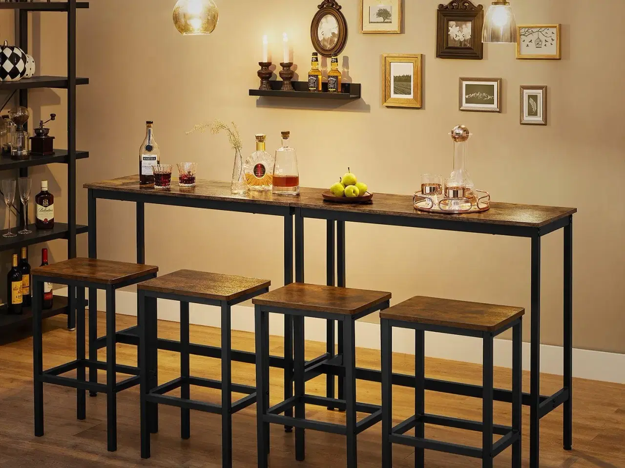 Billede 3 - Barsæt højt spisebord med 2 barstole, rustik brun/sort