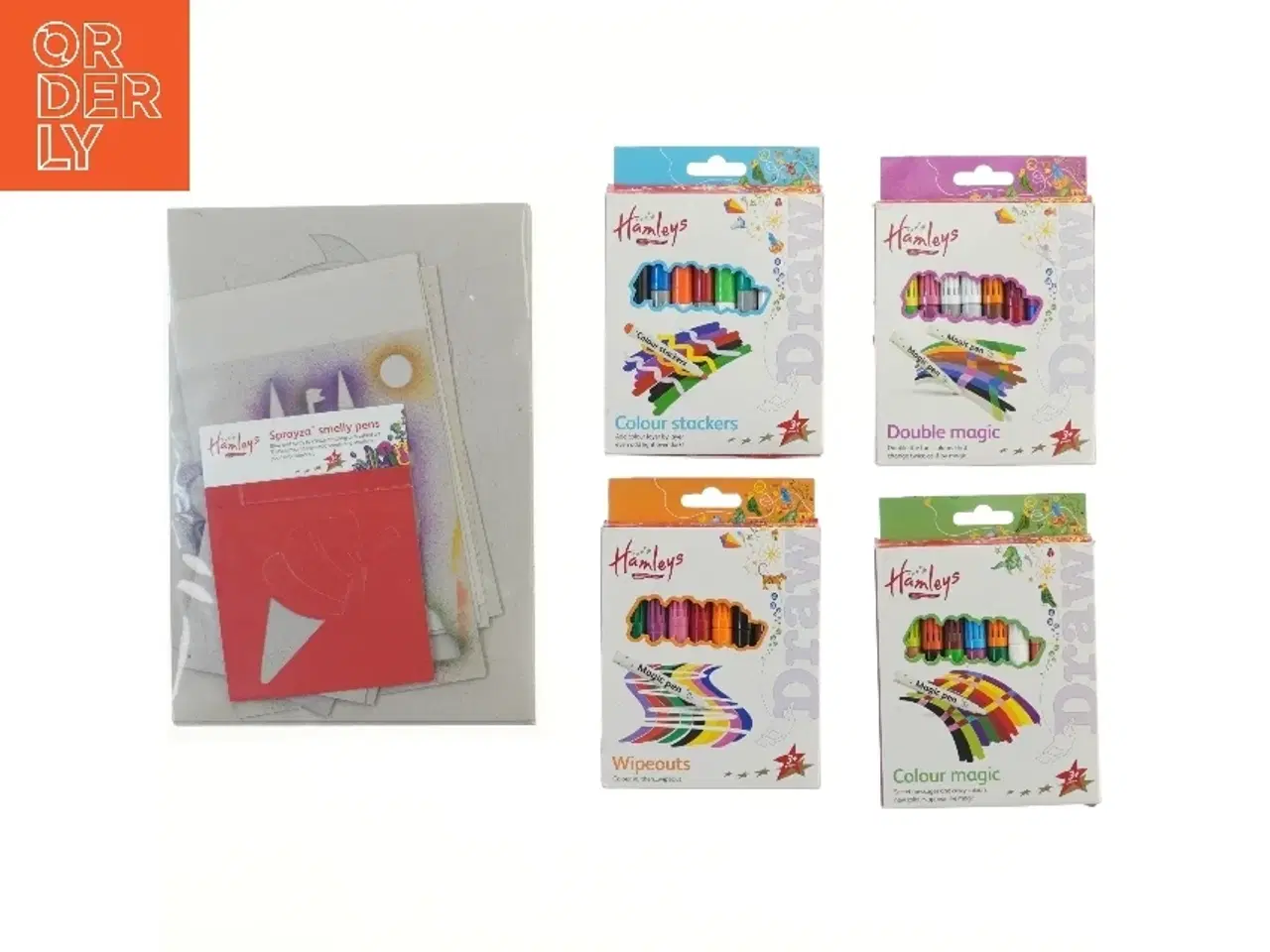Billede 1 - 4 stk. tegnesæt fra Hamleys (Colour stackers, Double magic, Wipeouts, Sprayza' smelly og Colour magic)