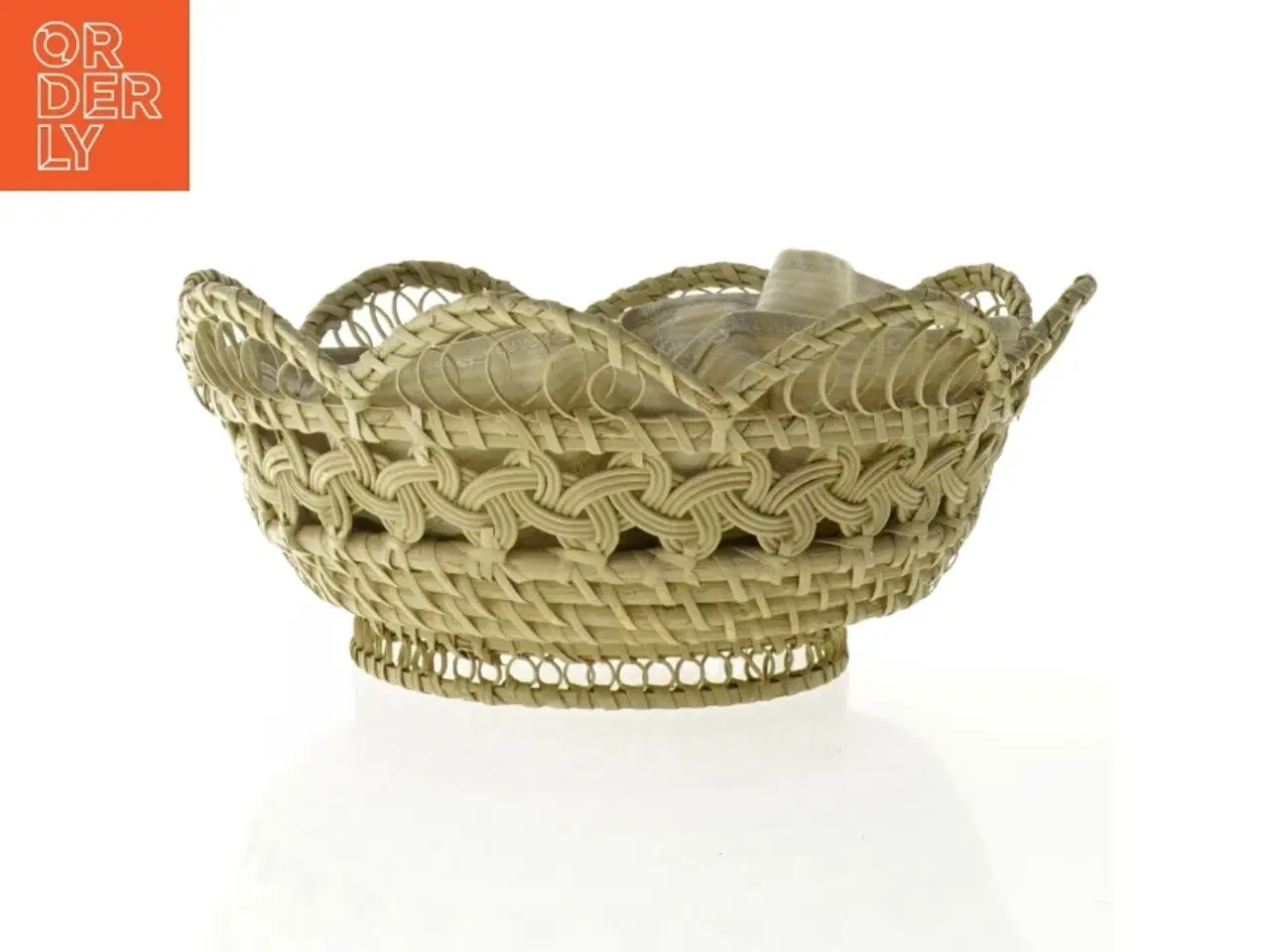 Billede 1 - Flettet brødkurv med stofbeklædning fra Lene Bjerre (str. 26 x 11 cm)